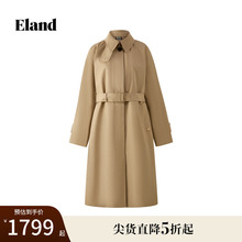 【100%棉】Eland衣恋风衣女翻领收腰长款外套2025冬季新款
