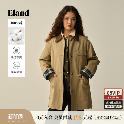 ELAND风衣翻领长袖100%棉