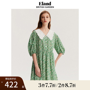 蕾丝刺绣娃娃领甜美风碎花收腰显瘦裙子女 Eland衣恋裙子女夏季