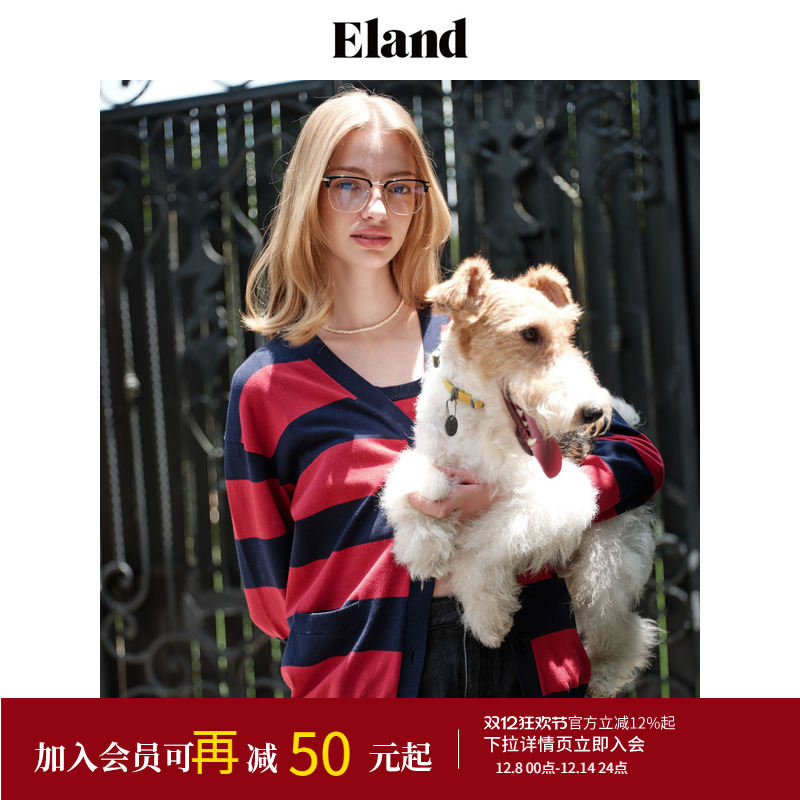 ELAND宽松撞色长袖针织衫