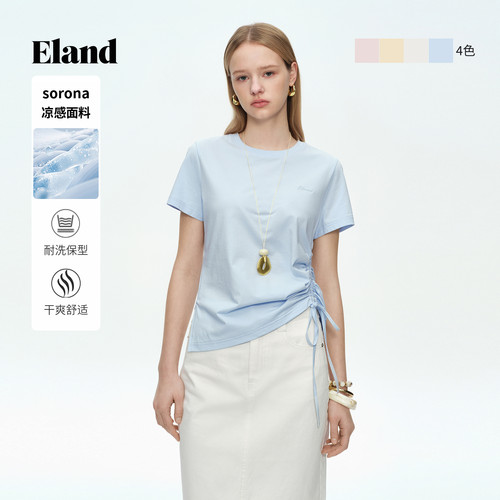 ELAND圆领褶皱短袖上衣女