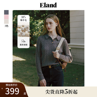 上衣 含绵羊毛 Eland衣恋小奶羔奶呼呼软糯毛衣女POLO领短开衫