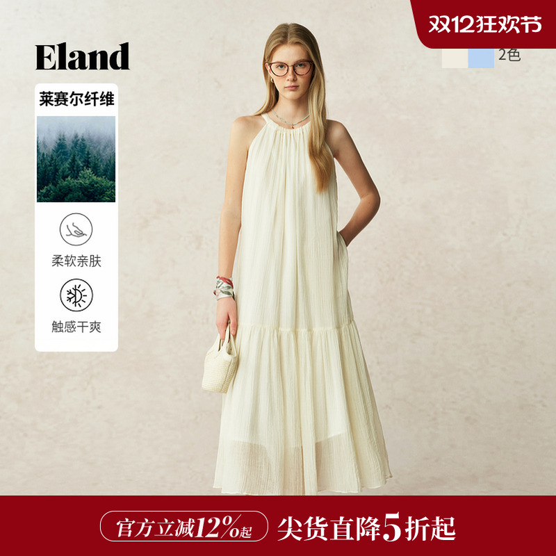 ELAND连衣裙纯色无袖挂脖莱赛尔