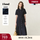 新款 裙子25夏季 Eland衣恋连衣裙女本布腰带收腰长款 淡人 亚麻