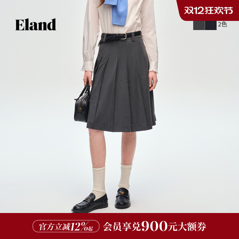 ELAND中长收腰A字百褶裙