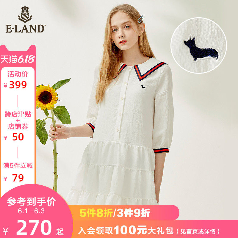 ELAND2020夏季新款海军风娃娃领连衣裙EEOWA6411I