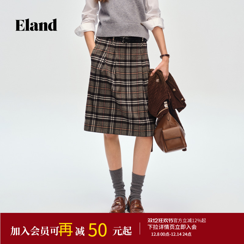ELAND收腰格纹裙A字裙