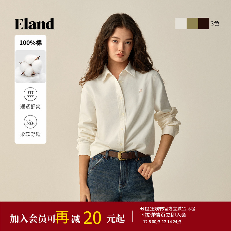 ELAND衬衫宽松偏厚纯棉长袖