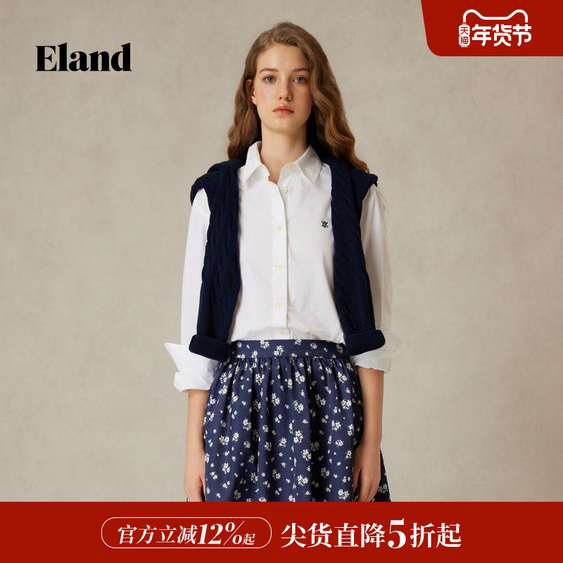 Eland衣恋衬衫休闲简约宽松翻领男女款棉质上衣2025夏季新款