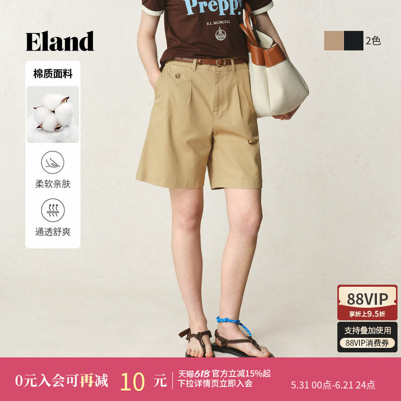 Eland衣恋短裤女通勤休闲学院风棉质西装裤阔腿裤2026夏季新款