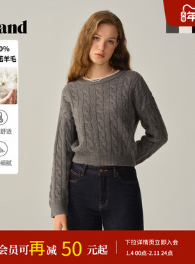 【100%绵羊毛】Eland衣恋毛衣女圆领套头针织衫2025冬季新款
