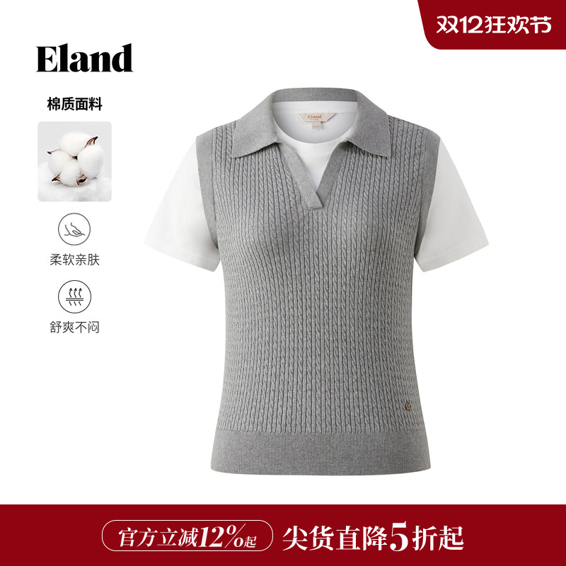 ELAND毛衣翻领短袖棉质