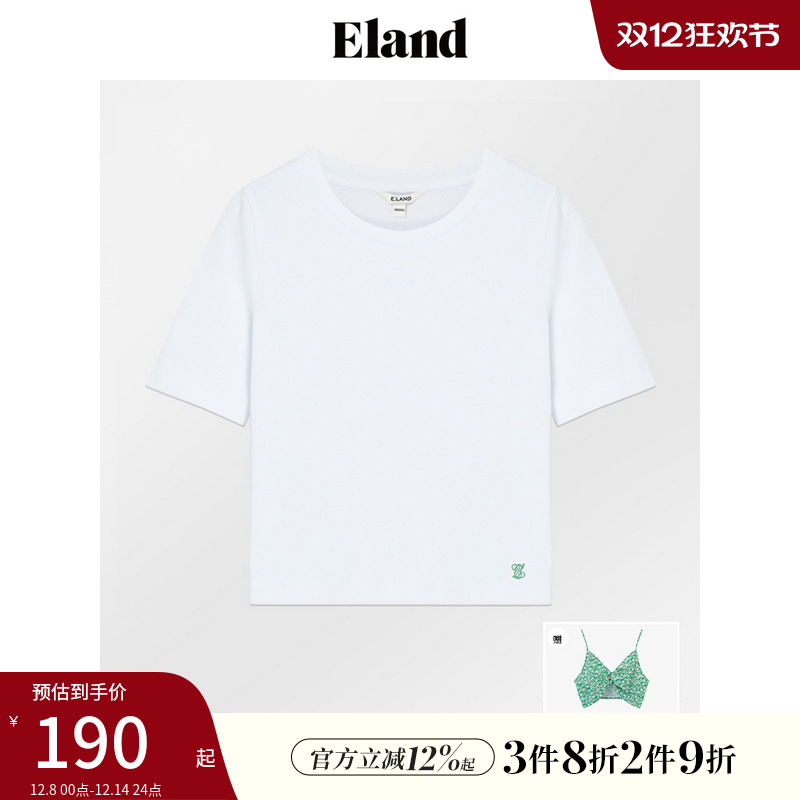 E·LAND圆领甜美短袖T恤