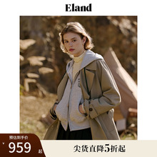 【户外穿搭】Eland衣恋风衣女翻领连肩袖可拆卸腰带宽松通勤外套