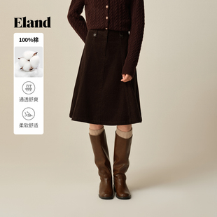 新 Eland衣恋半身裙女纯色收腰显瘦休闲A字裙2025冬季 汤圆TOYO