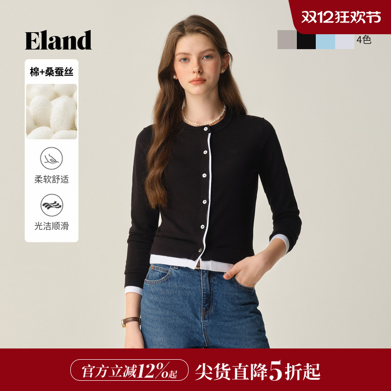 ELAND毛针织衫单排扣假两件