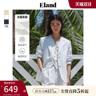 新款 女单排扣通勤外套2025夏季 Eland衣恋西装 淡人 法国亚麻