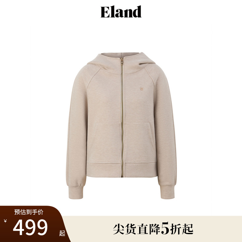Eland衣恋连帽卫衣女短款宽松棉感舒适上衣外套