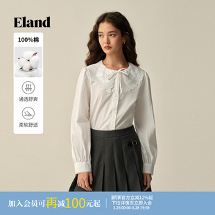 上衣冬季 女气质荷叶领长袖 Eland衣恋衬衫 新款 100%棉