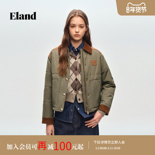 Eland衣恋棉衣女翻领长袖大口袋通勤棉服外套2026春季新款