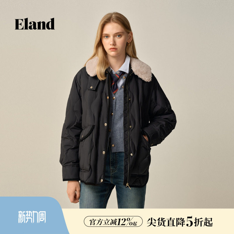 【华夫饼&特氟龙三防】Eland衣恋羽绒服女鹅绒保暖菱格2026
