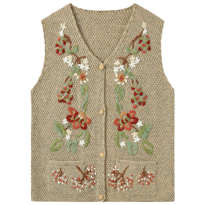 诺比昂纽扣民族风常规V领马甲