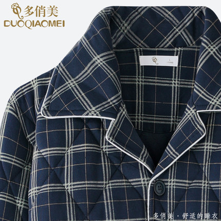 男士睡衣冬季三层纯棉加厚夹棉袄保暖家居服男款可外穿加大码套装