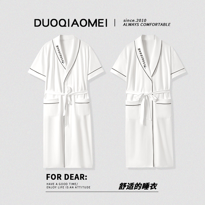 情侣睡袍夏季新款纯棉短袖中长款