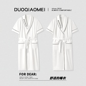 新款 纯棉短袖 中长款 情侣睡袍夏季 浴衣一男一女士吸水性感薄款 浴袍