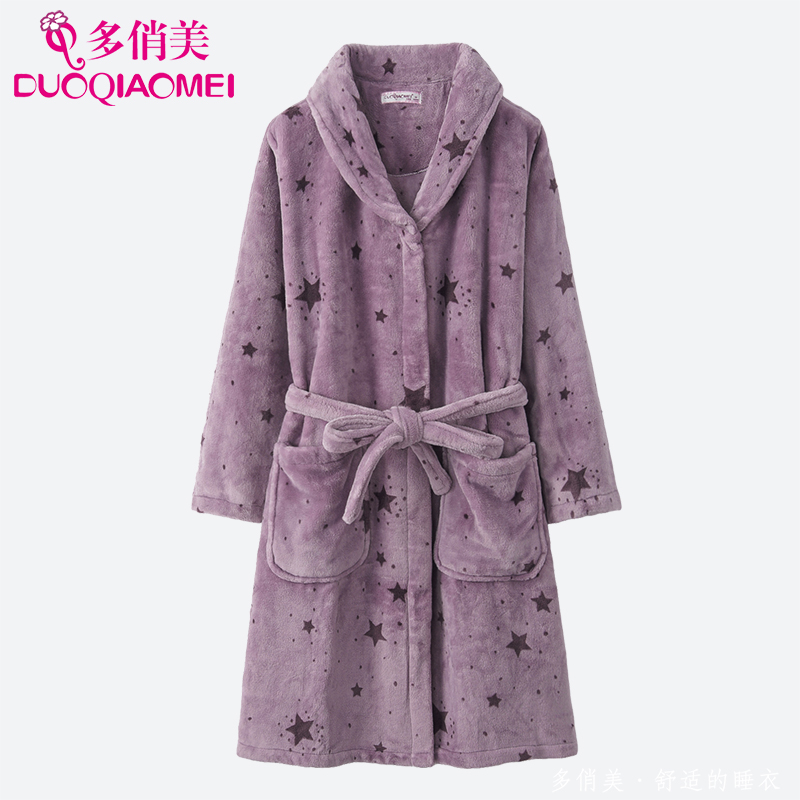 睡袍女秋冬季珊瑚绒中长款晨袍加绒加厚冬天2025新款睡衣女家居服