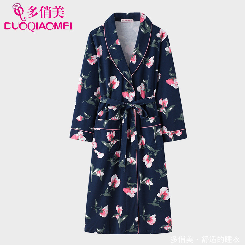 睡袍女春秋纯棉长袖秋性感长款浴袍睡衣2024年新款薄款全棉家居服