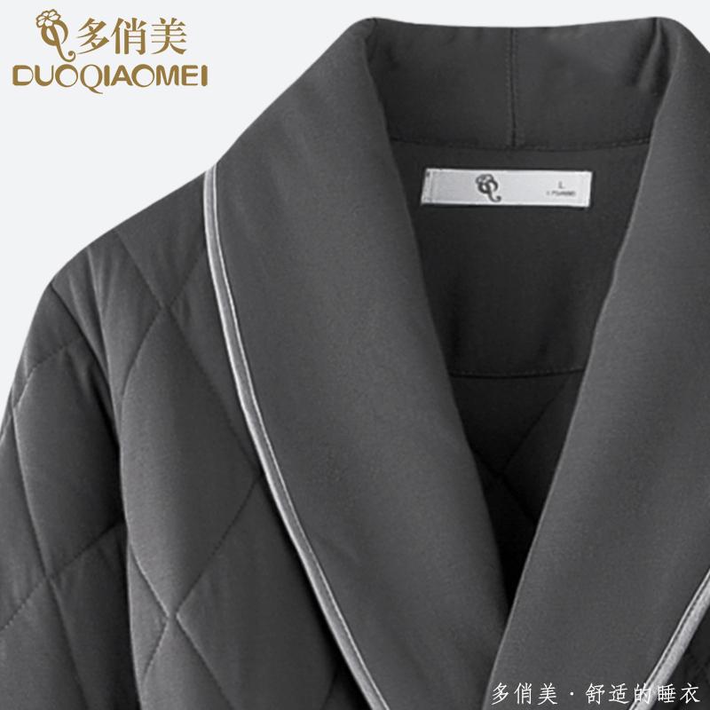 睡袍男士冬季三层加厚纯棉夹棉