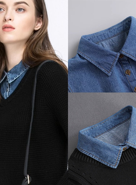 假领子女百搭衬衫领棉装饰秋冬牛仔尖领搭配卫衣毛衣春圆领高档领