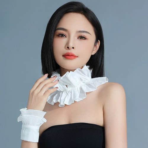 宫廷风拉夫领白色棉质百褶假领