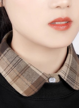 圆领格子假衬衣领女配毛衣娃娃领多功能百搭新款假领秋冬季假领子