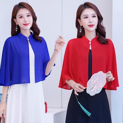 短款雪纺小披肩外披复古斗篷披风遮阳上衣夏季外搭配吊带裙子旗袍