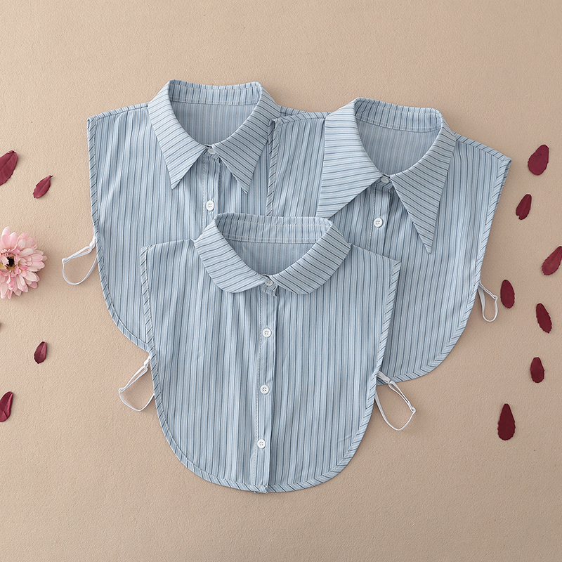 2025春秋新款蓝色条纹衬衫假领