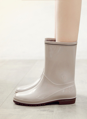 出口日本防水女式中筒雨靴轻便水靴防滑耐磨水鞋胶鞋时尚工作雨鞋