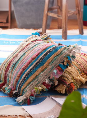 Rag Rug Floor Pillows印度手工杂布拼接编织抱枕地垫床腰枕