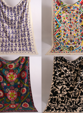 印度Suzani刺绣毯手工印波西米亚ins民宿复古披风沙发巾盖毯家居