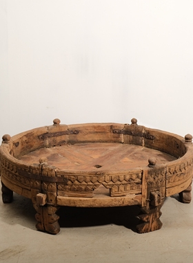 【补充花色】Chakki Table 印度手工雕刻古咖啡桌茶几边几客厅