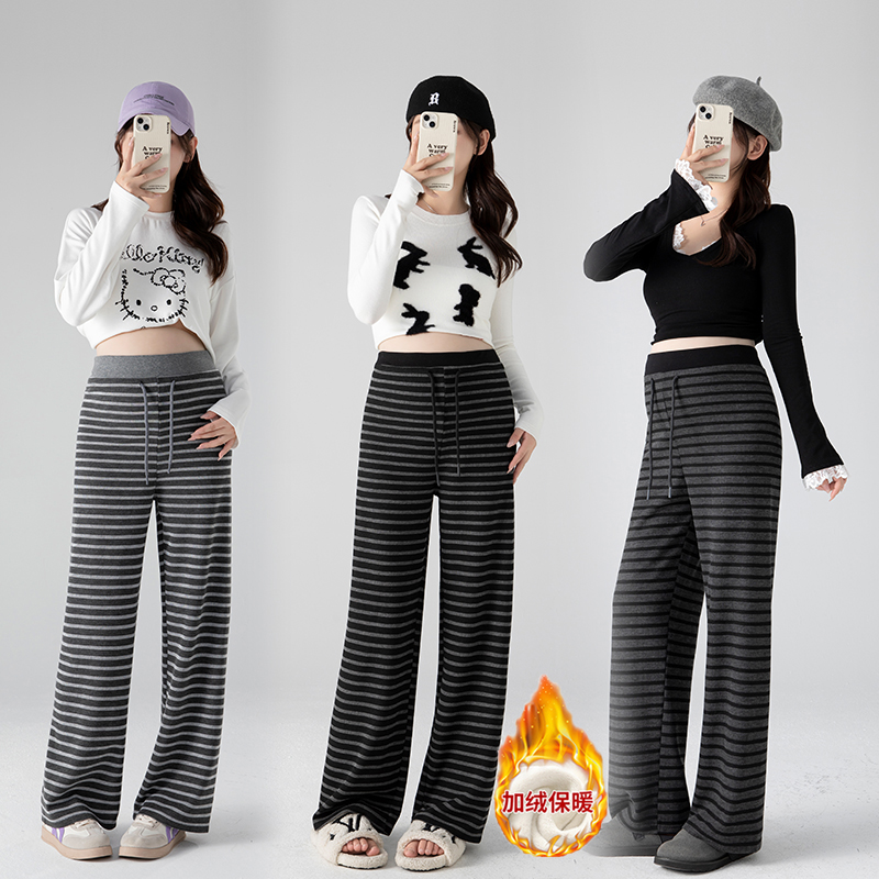 孕妇裤子冬季外穿加绒保暖条纹裤