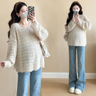 孕妇装春装时尚设计感长袖上衣2026新款孕妇T恤春季宽松休闲衣服