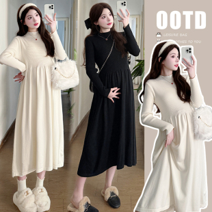 针织连衣裙2025新款 简约长袖 孕妇裙春秋宽松休闲裙子秋 秋装 孕妇装