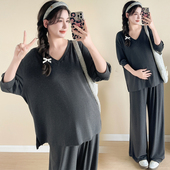 上衣夏季 短袖 阔腿裤 时尚 夏 孕妇装 简约显瘦两件套夏天孕妇套装 夏装