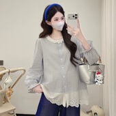 设计感长袖 时尚 格子衬衫 宽松大码 怀孕衬衣 孕妇装 休闲上衣春季 春装