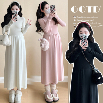 孕妇装秋冬装休闲长袖针织连衣裙