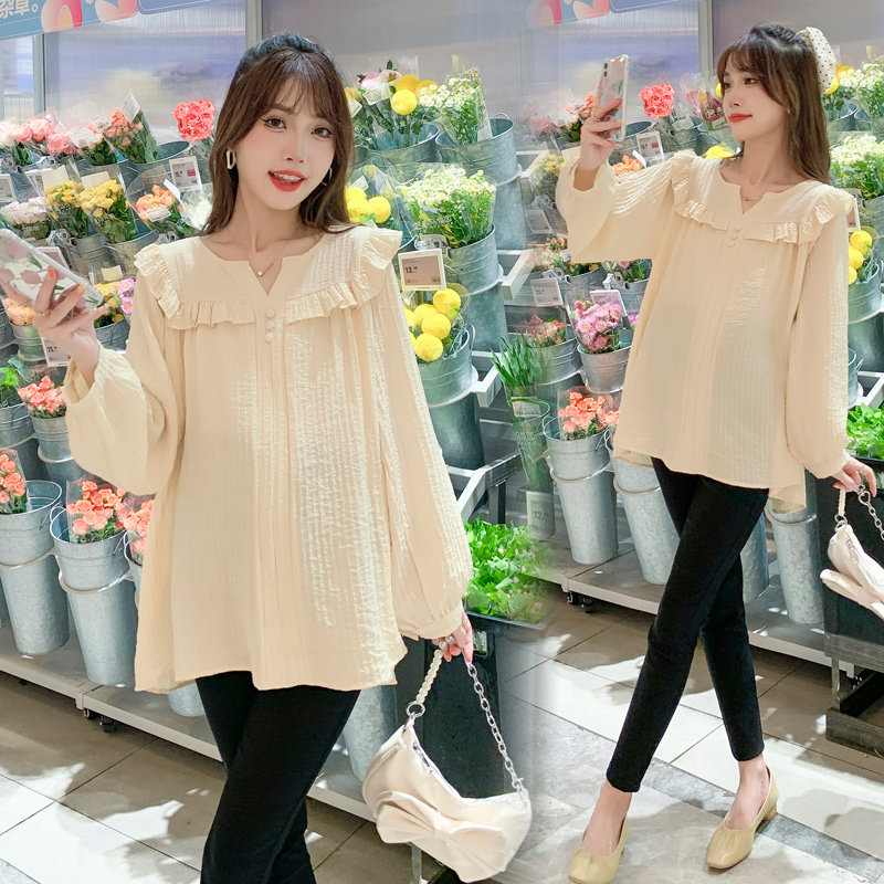 孕妇春装套装时尚春季两件套孕妇装春秋长袖上衣 托腹裤潮妈套装