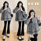 孕妇娃娃衫 孕妇装 格子上衣2026新款 宽松休闲显瘦长袖 春秋衣服 春装