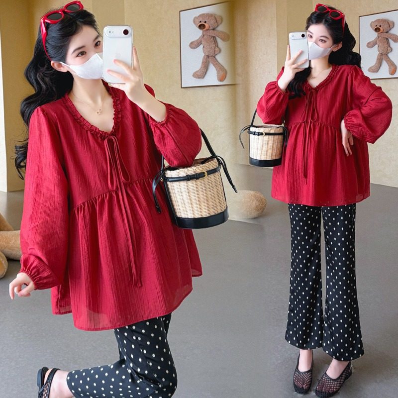 孕妇装春装木耳边系带长袖上衣宽松大码休闲百搭娃娃衫春季衣服春,孕妇装/孕产妇用品/营养,衬衫/雪纺衫,淘宝优惠券,粉丝福利购,淘宝优惠卷
